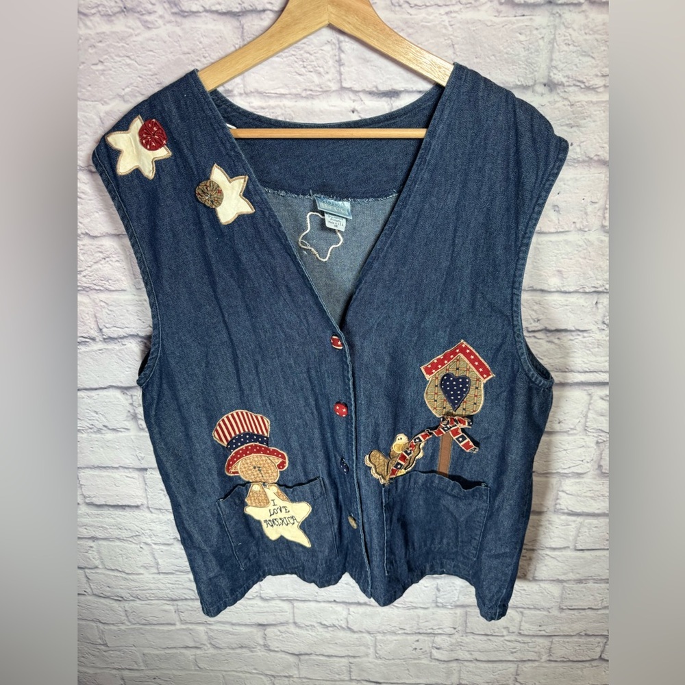 Vintage Denim made in the USA Fourth of July Embroidered Vest‎ size medium